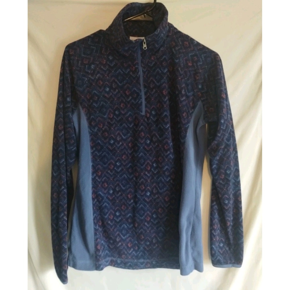 Columbia Women Med Long Sleeve Pullover Blue Purple Aztec Print Fleece 1/4 Zip